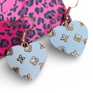 NEW Betsey Johnson White Heart Crystal Monogram Earrings NWT